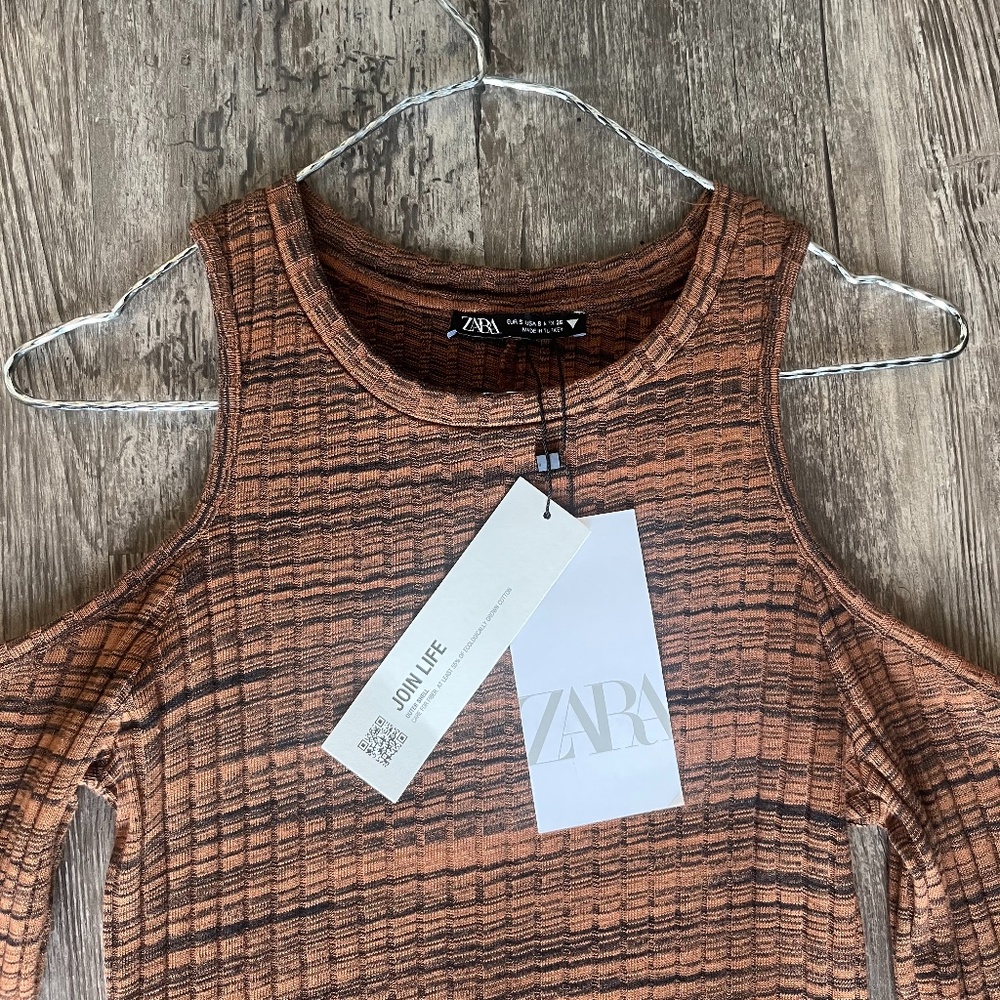 ZARA,  SMALL, MULTICOLOR BROWN/BLACK MAX RIBBED DRESS